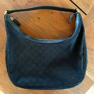 Gucci crescent handbag, Black Canvas with leather trim and gold detail